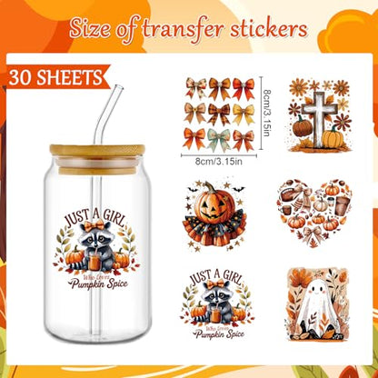 Rngmsi Fall Ghost Pumpkin UV DTF Cup Wrap, 30 Sheets UVDTF Stickers - style: Fall Ghost Pumpkin