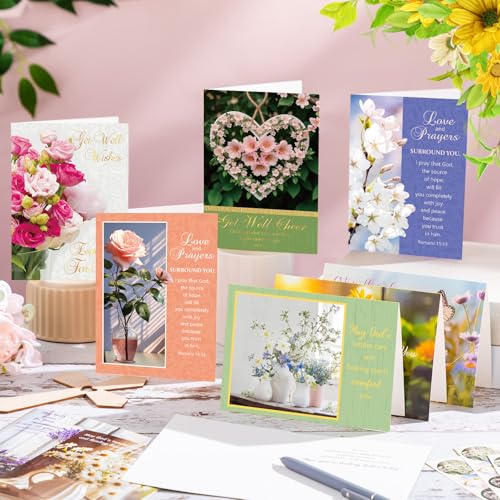 Motiskyy 72 Pack Religious Get Well Cards Bulk with Envelopes Stickers Christian Get Well Soon Greeting Cards with Scripture Encouragement Blessing 4.5 x 6.2 Inch(Natural Flowers) - style: Natural Flowers