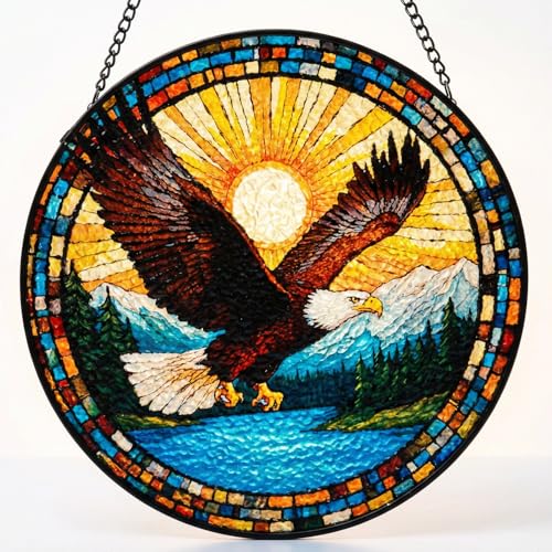 8-inch Hand-Painted Stained Glass Suncatcher Window Decoration Bohemian-Style Stained Glass Window Hanging Garden-Themed Decorative Glass Suncatcher Artistic Wall Accent Unique Housewarming Gift(B2) - color: B2