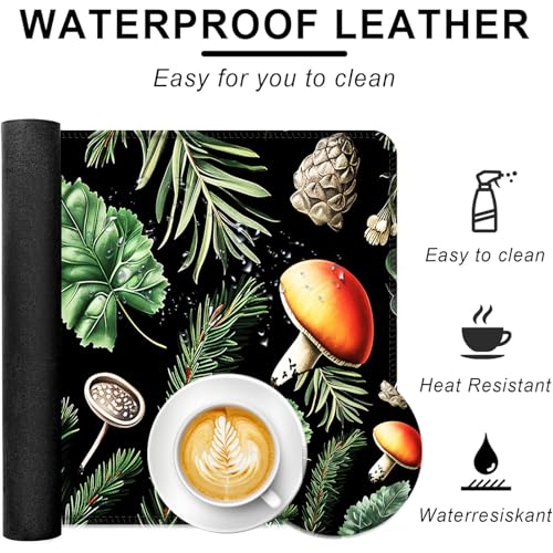 Large Keyboard Mouse Pad Set, Extended Mouse Pad+Keyboard Wrist Rest Support, Memory Foam Ergonomic Easy Typing, 4Pcs (31.5×11.8 in) Desk Pad Set for Office Home,Mushrooms and Leaves - color: Mushrooms and Leaves