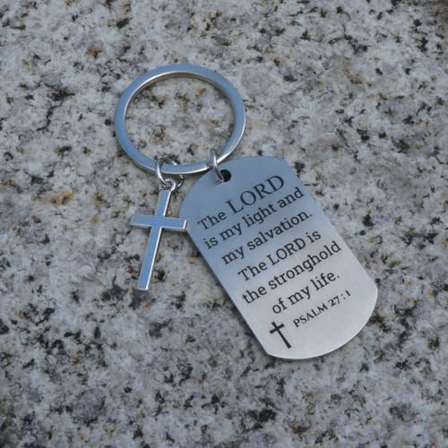 Inspirational Scripture Keychain with Cross - Bible Verse Matte Key Chain Religious Gift for Christian - style: Psalm 27:1