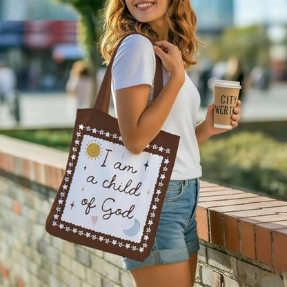 Bible Tote Bags Cute Christian Preppy Canvas Tote Bag Christian Gifts for Women Reusable Shopping Bags(Parent) - color: Child of God-1