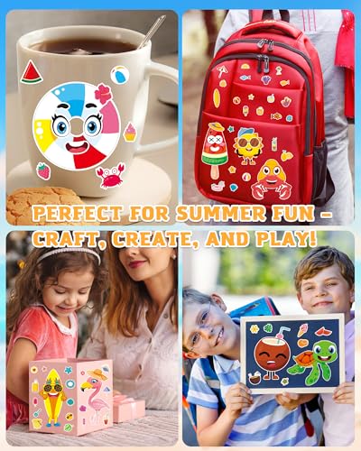 Aowplc 48 Summer Make-a-Face Sticker Sheets for Kids - style: Summer Vibe