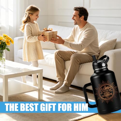 Christian Art Gifts for Men Women 64 oz Water Bottle Insulated with Straw and Handle Jesus Gift Mug Double Wall Vacuum Travel Tumbler Coffee Mug Religious Gifts - The Lord Is With Me - Jeremiah 20:11 - color: Christian-2