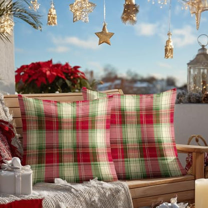 HOMETITUTE Set of 2 Christmas Plaid Throw Pillow Covers 18x18 Inch - color: Christmas Throw Pillow Covers #01