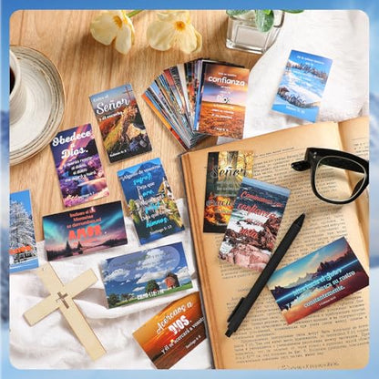 240 Pcs Spanish Bible Verse Cards Greeting Christian,Landscape - style: Landscape