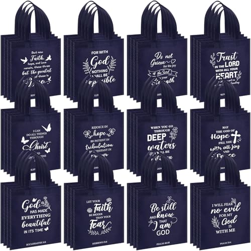 Sweetude 48 Pcs Christian Gift Bags Bulk, Bible Verse Gift Bags for Women - color: Dark Blue, style: Bible