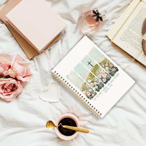 Wildflower Christian Cross Journaling Notebook, Matthew 28:6 Bible Notebooks for Note Taking, Scripture Journals for Writing, Prayer Journal for Woman, Religious Spiral Notebook 5.5x8.3 Inch - color: 28:6