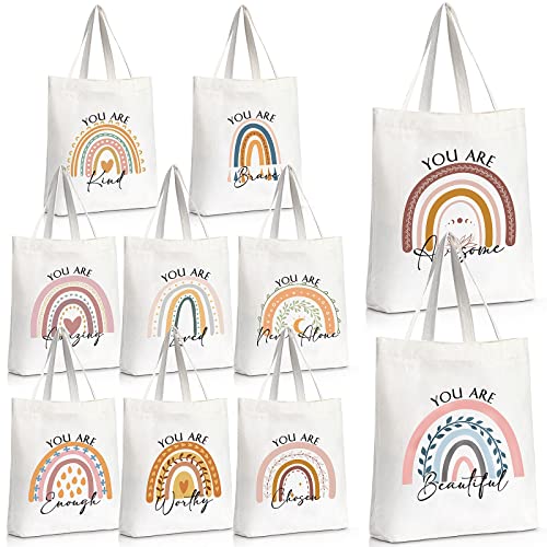 Sieral 10 Pcs Canvas Tote Bags,Rainbow - style: Rainbow