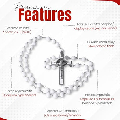 SANCTUM VERITAS Catholic Rosary Necklace | Large Italian Prayer Beads Gift - style: White Crystal
