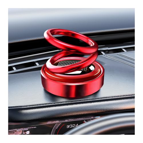 Solar Rotating Car Air Freshener, Solar-Powered Double Ring Auto Dashboard Aromatherapy Ornament, Refillable Rotating Aromatherapy Diffuser Dashboard Decor for Most Vehicles (Red)