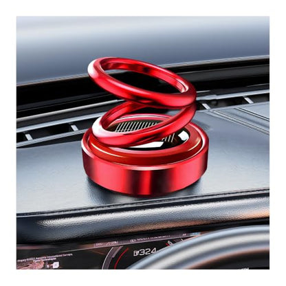 Solar Rotating Car Air Freshener, Solar-Powered Double Ring Auto Dashboard Aromatherapy Ornament, Refillable Rotating Aromatherapy Diffuser Dashboard Decor for Most Vehicles (Red)