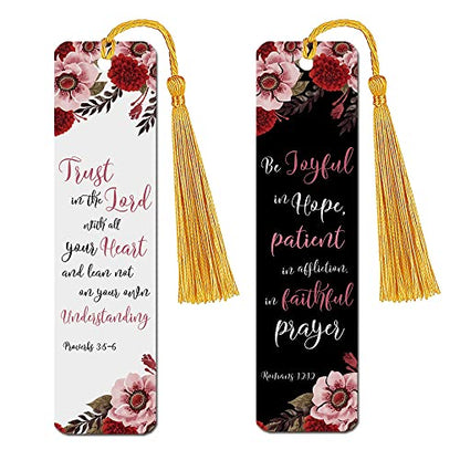 WIRESTER Set of 2 Metal Bookmarks with Light Gold Tassel for Students, Reader, Teachers, Book Lovers - Christian Quotes Proverbs 3:5-6, Christian Quotes Romans 12:12 - color: Christian Quotes Proverbs 3:5-6, Romans 12:12