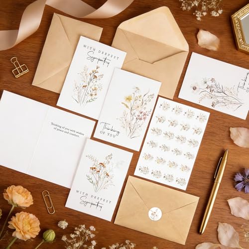 24 Pcs Bulk Sympathy Cards with Envelopes, Condolence Cards with 6 Designs