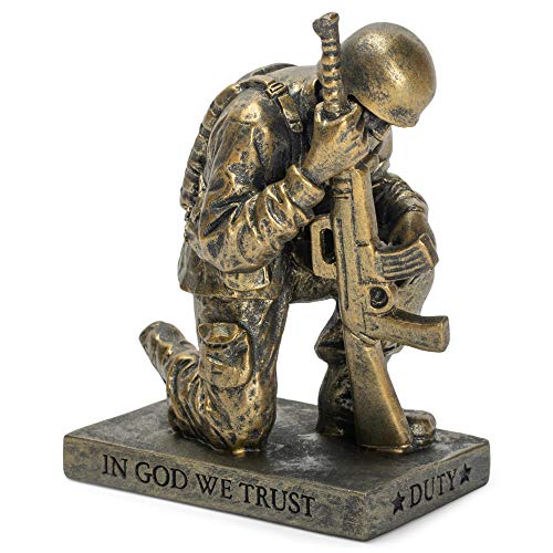 Dicksons Duty Faith God Praying Soldier 5 inch Gold Resin Stone Table Top Figurine - style: Duty Faith God Praying Soldier