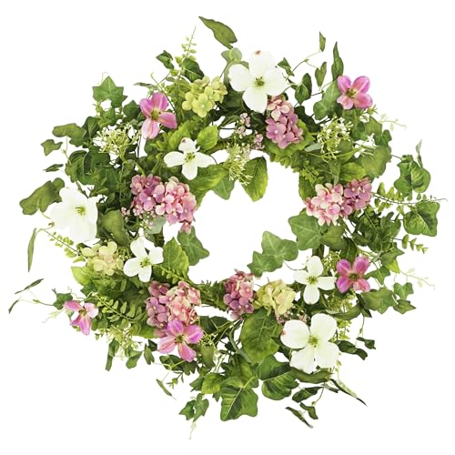 YNYLCHMX 20" Spring Summer Wreath for Front Door, Pink Hydrangea Decor - color: Pink Hydrangea