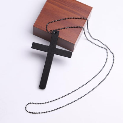 FORUBUS Wooden Cross Pendant Necklace - Wood Beads Cross Religion Necklace for Women Men Believer Prayer Baptism Jewelry - color: E black