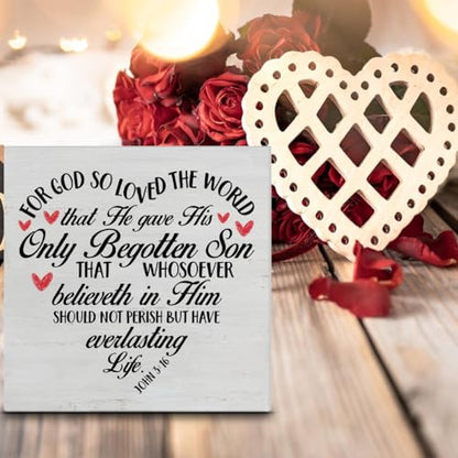 Christian Valentines Decor, Rustic Bible Verse Wood Sign - color: John 3:16