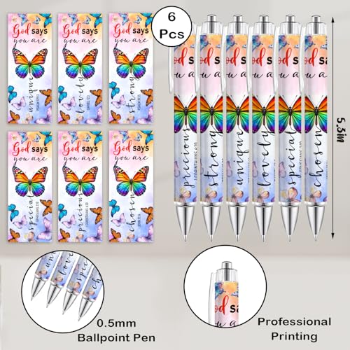 6Pcs Bible Verse Pens - Christian Gifts for Women, Butterfly Inspirational for Sister, Friend, Religious Office Supplies, Black Ink Smooth Writing Retractable Pens for School and Stress Relief - style: Bible Verse