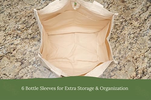 Best Canvas Grocery Shopping Bags - Cloth Grocery Tote Bags - Reusable Cotton Grocery Tote Bags with Bottle Sleeves - color: Off-white