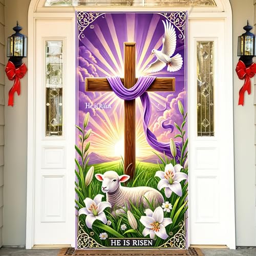 BlissYard Door Cover Easter Cross Lamb Church Bunny 35x71 Inch Polyester - color: Cross#2