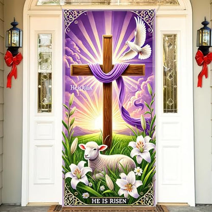 BlissYard Door Cover Easter Cross Lamb Church Bunny 35x71 Inch Polyester - color: Cross#2