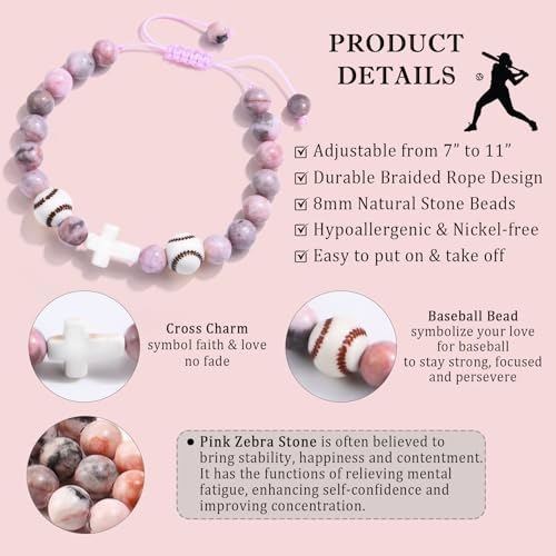 Baseball/Basketball/Soccer/Softball/Volleyball Bracelet for Girls Women- Cross Charm Beaded Bracelets, Christmas Birthday Easter Graduation Gifts for Daughter Granddaughter Niece Sister Coach - style: Baseball