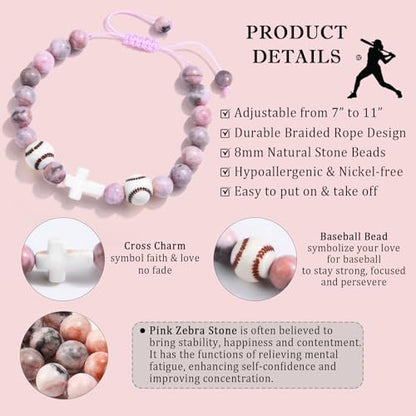 Baseball/Basketball/Soccer/Softball/Volleyball Bracelet for Girls Women- Cross Charm Beaded Bracelets, Christmas Birthday Easter Graduation Gifts for Daughter Granddaughter Niece Sister Coach - style: Baseball