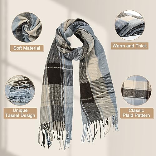Loritta Winter Scarf for Women, Long Plaid Shawl Wraps Scarves Gifts - color: T-khaki Blue Lattice