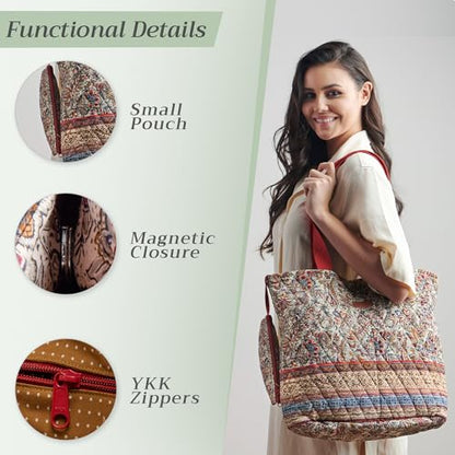 Maison d' Hermine Shopping Bags Cotton Quilted Tote Bag with Zipper Pockets - color: 040 - Jaipur