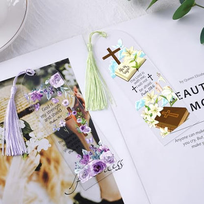 Dazoratix Clear Acrylic Bookmarks Blanks - 60 Pcs Bible Verse Bookmark Making kit Christian Inspirational Scripture Accessories Floral Aesthetic Page Markers UV DTF Stickers for Women Men Kids Gift - style: Bible Verse