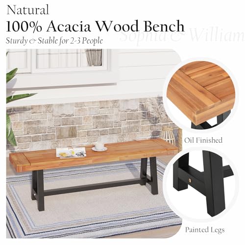 Sophia & William 63" Outdoor Wood Bench Weatherproof, Teak Finish, 2 Pack