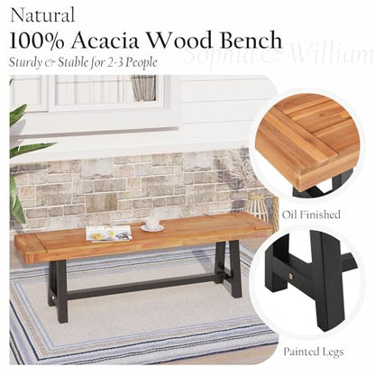 Sophia & William 63" Outdoor Wood Bench Weatherproof, Teak Finish, 2 Pack