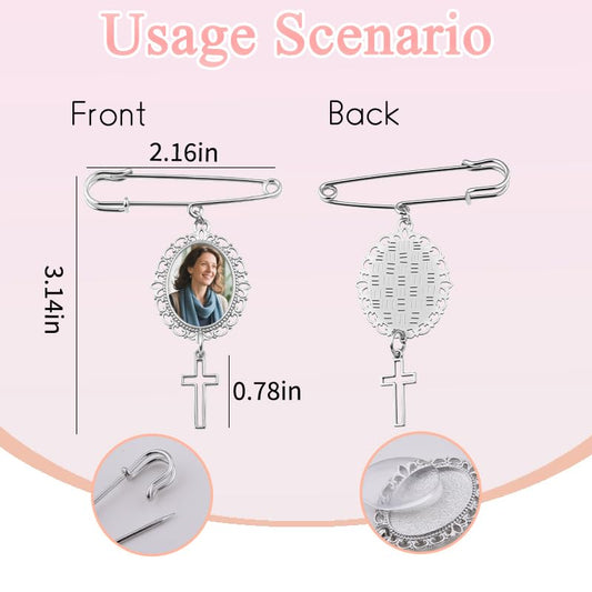 Wedding Double Picture Frame Brooch for Bride Grooms Boutonniece Pin for Wedding Bouquet - color: silver cross