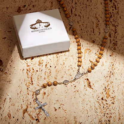 Mondo Cattolico Rosary Beads catholic for Women and Men from Vatican, Confirmation Catholic Rosary in Olive Wood Beads and Holy Spirit Center Medal - Perfect gifts