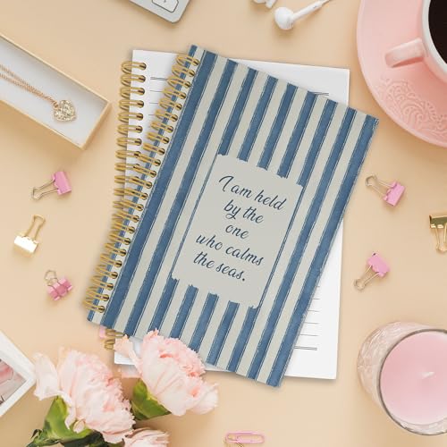 XPH Coastal Christian Spiral Notebook, Bible Verse Journaling Notebooks for Prayer, Blue Striped Religious Hardcover Journal for Writing 160 Pages 5.5 x 8.3 Inch, Christian Gifts for Women Men - color: Color15