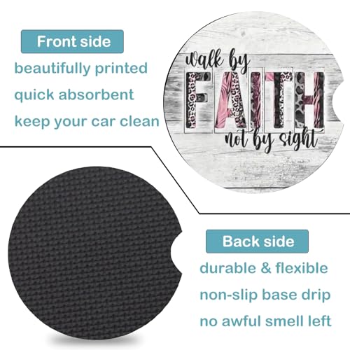 2 Pack Christian Car Cup Holder Coasters Universal Neoprene Coasters - color: Faith
