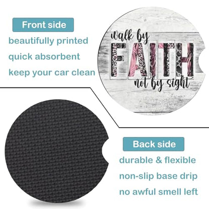 2 Pack Christian Car Cup Holder Coasters Universal Neoprene Coasters - color: Faith