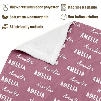 Ships Next Day, Personalized Baby Blanket with Name - Custom Newborn Hospital Swaddle Blanket, Super Soft Plush Flannel Baby Gift for Birth Announcement Shower Easter Gifts for Toddler Kids - color: Raspberry