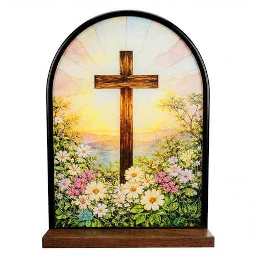 TALPGOD Cross Stand Catholic Ornament Statue – Crucifix Stand Acrylic Tabletop Décor for Home Altar Desk & Prayer Room, Christian Gift for Women & Men - color: Cross