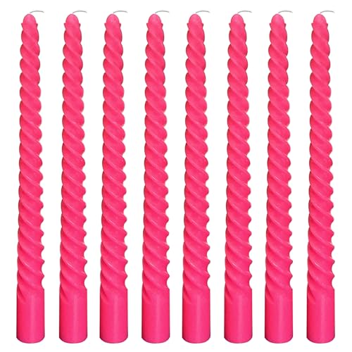 8 Pack 10 Inch Hot-Pink Spiral Taper Candle Set, 7/8 Inch Unscented Driples Candlesticks for Home Decoration Dinner Party, 6-7 Hours Burn - color: Hot-pink