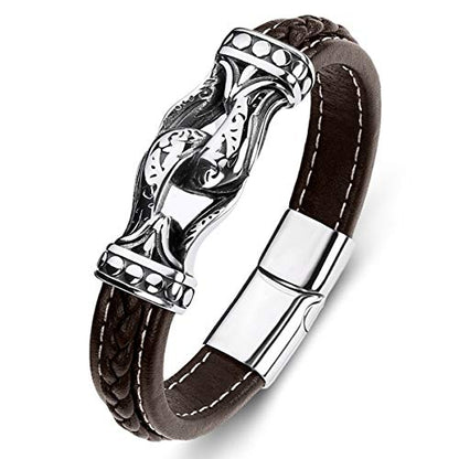 Men's Braided Leather Bracelet Wristband Cuff Bracelet for Men Gifts Stainless Steel Clasp - color: Brown 2