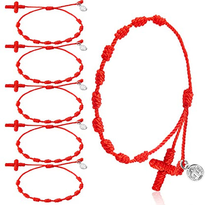 Yinkin St Benedict Medal Rosary Bracelet Bulk Adjustable - color: Red