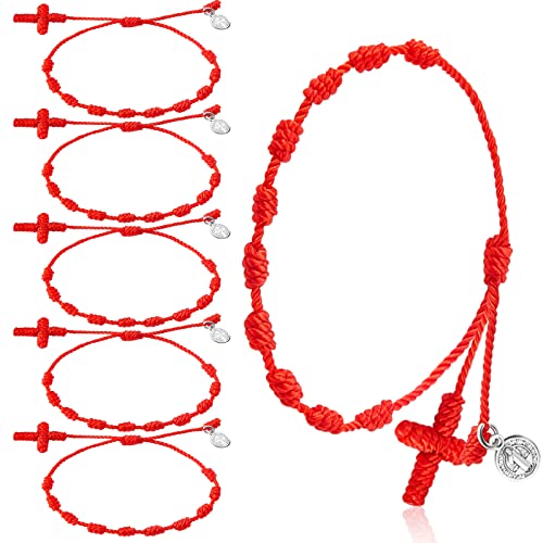 Yinkin St Benedict Medal Rosary Bracelet Bulk Adjustable - color: Red