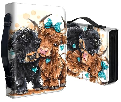 Bible Cover for Women Large PU Leather Zippered Bible Case with Handle and Cute Cow Design, Christian Bible Cover for Girls & Women, Cover Fits Standard 9.5"x7.5"x2.3" Bible - color: Cute Cow