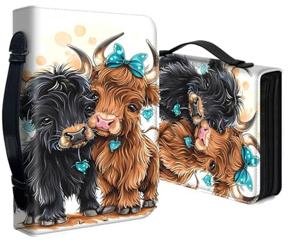 Bible Cover for Women Large PU Leather Zippered Bible Case with Handle and Cute Cow Design, Christian Bible Cover for Girls & Women, Cover Fits Standard 9.5"x7.5"x2.3" Bible - color: Cute Cow