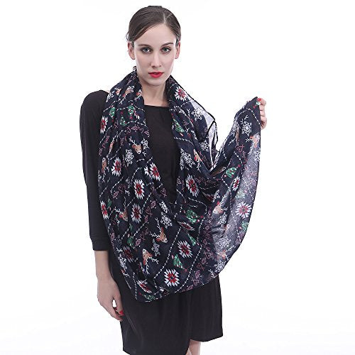 Lina & Lily Holiday Christmas Pattern Print Women's Infinity Scarf Lightweight - color: Navy Blue, Xmas Reindeer