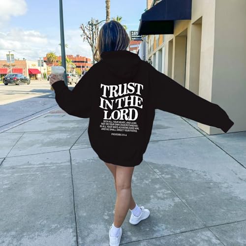 Tuislay Trust In The Lord Hoodie Christian Sweatshirts Women - color: Black(white Print), size: Small