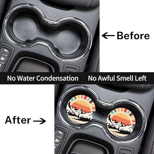 Mountain Sunset Car Cup Holder Coasters 2 Pack 2.63" for Women - color: Orange