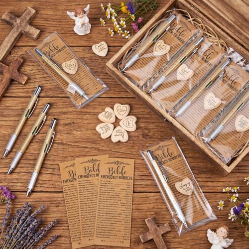 Gersoniel 12 Set Christian Gifts Bible Verse Bookmarks Pen Wooden Tokens